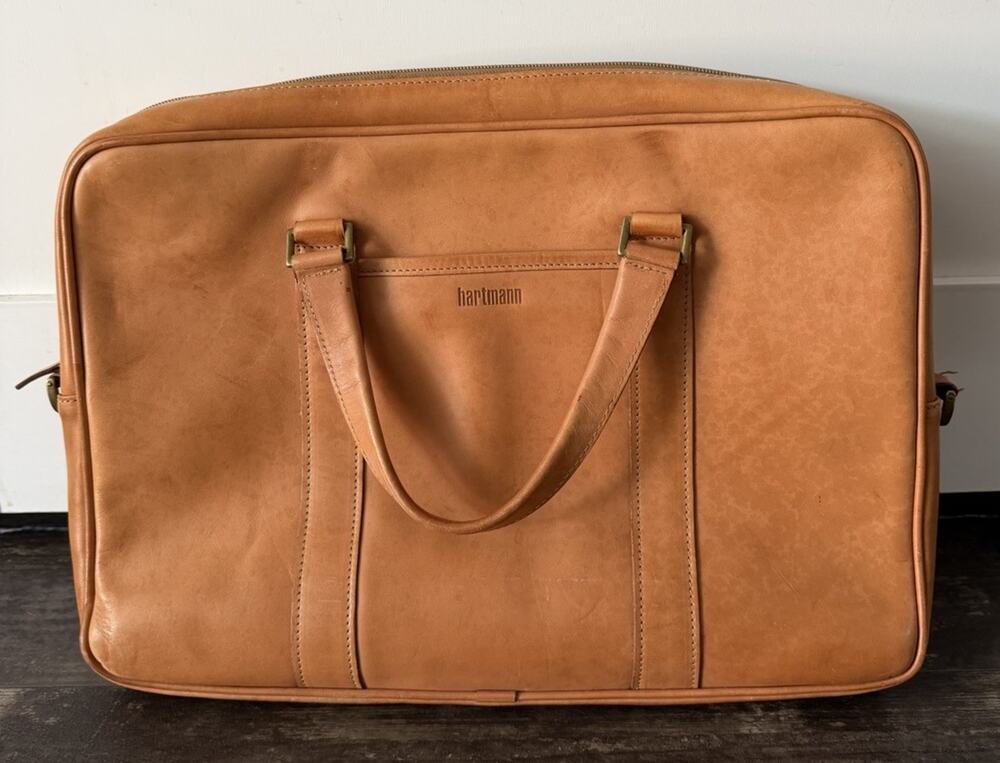 Hartmann Tan Leather Briefcase Laptop Attache Business Bag Messenger USA VTG
